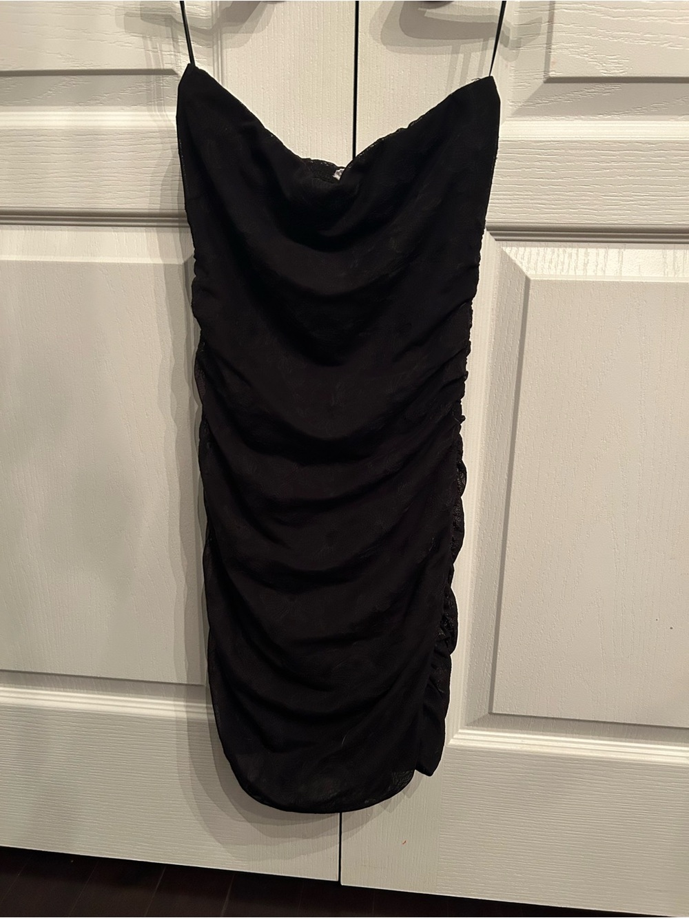 Garage Black Strapless Ruched lace Mini Dress